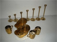 Brass Candle Sticks & Assorted Trinkets 1 Lot