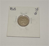 1865 3 cent coin, VF