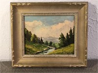 Small oil on board of River Valley. 

Unknown