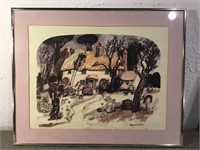 Print, Thatching the Cottage Roof , signed Graham