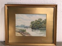 Nice little watercolour of river scene with