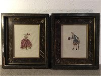 Pair of early antique framed needlepoints of Lady