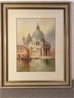 Framed watercolour of Venice by A. J. Shaplans.