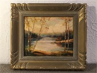 Small oil on board, On the Lake, signed W.