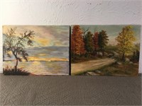 Two oil on board paintings.