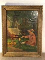 Large antique print, First Come First Served.