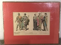 German Costume print. Hand coloured and printed