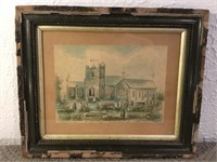 Small antique watercolour of unknown church and