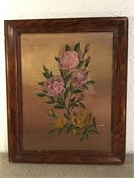 Antique framed Oil on Silk. Labelled on back