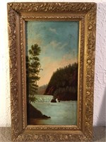 Primitive antique oil painting in frame. Written