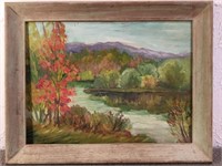 Nice oil on board of River, unsigned. 

Framed