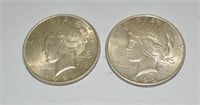 Pair 1922 Peace silver dollars, EF to AU