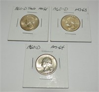 Group (3) Washington silver quarters, 1960D t