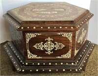 Beautiful Inlaid Wooden Hexagonal Box with