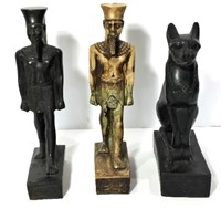 Egyptian Stone Figurines Pharaoh's & Cat, lot of 3