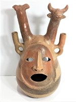 Whimsical Face Clay Urn with Bovine Head