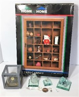 Mini Wood Curio Cabinet and Variety of