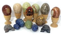 Variety of Stone & Marble Eggs with Wood