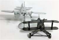 Pair of Metal Airplanes Including Twin Engine