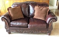 Ashley Furniture Wood & Leather Love Seat