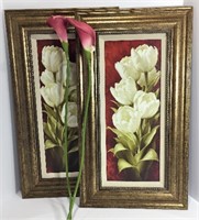Pair of Floral Giclee Framed Prints 15" x 27" tall