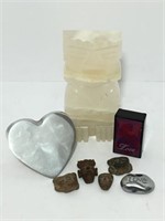 Nambe Silver Heart, Carved Stone Statue &