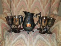 Vintage Silver Plate Pitche and 8 Goblets