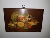 Wooden board with fruit and vegetables