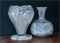 Lot: 2 crystal pattern glass vases