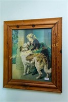 Vintage framed girl with dog print