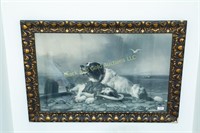 Framed vintage dog/sleeping girl print
