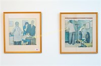 Lot: 2 framed doctor giving shot prints
