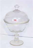 Etched glass covered compote