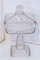 Pressed glass covered compote