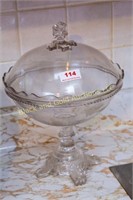Pressed glass covered compote