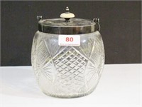 Crystal pattern glass biscuit jar w/ lid