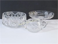 Lot: 3 crystal etched glass pieces