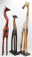 (3) Tall Wooden Decor Giraffes
