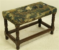 ANTIQUE AUBUSSON TAPESTRY UPHOLSTERED BENCH