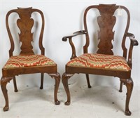 SIX LATE 19th C. BURLED WALNUT CHIPPENDALE CHAIRS