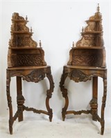 PAIR OF VICTORIAN CARVED PINE CORNER SHELVES