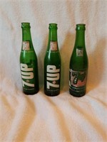 3 vintage 10 oz.. 7-UP bottles