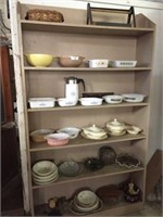 contents of shelf: Corning, Pyrex, misc glass