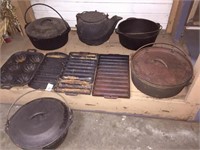 group of cast iron cookware
