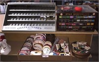 thread cabinets, ribbon, misc sewing items