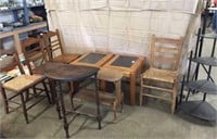 2 glass top end tables, 2 small tables,
