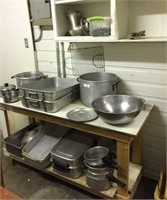 Rest. pans, meat grinder & table