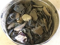 Tin Full of Obsidian Flakes & Other Rocks