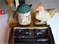 Stainless steel knife set; rooster; teapot;