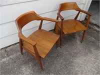 2 pine arm chairs